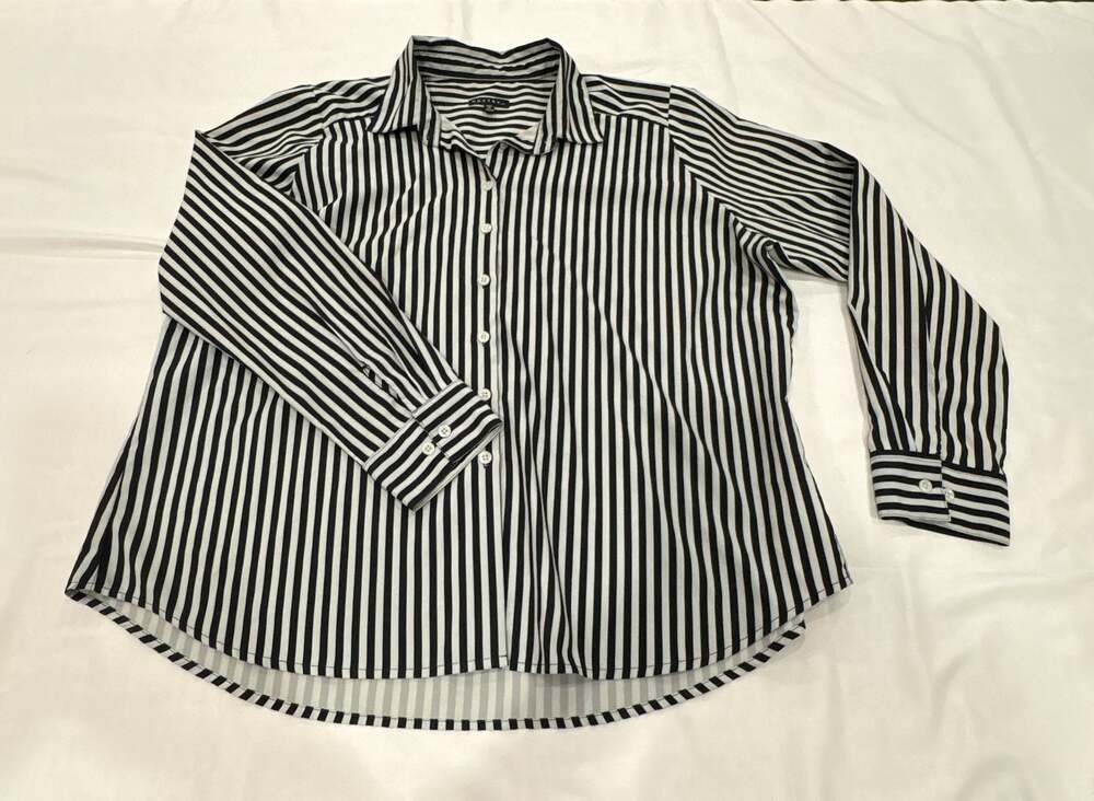 NDSTRY by ICO Ladies Black and White Striped Long Sleeve Button-Up Shirt